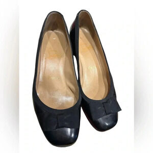 Christian Louboutin Womens Black Leather Slip On Black Pump Heels Size 38